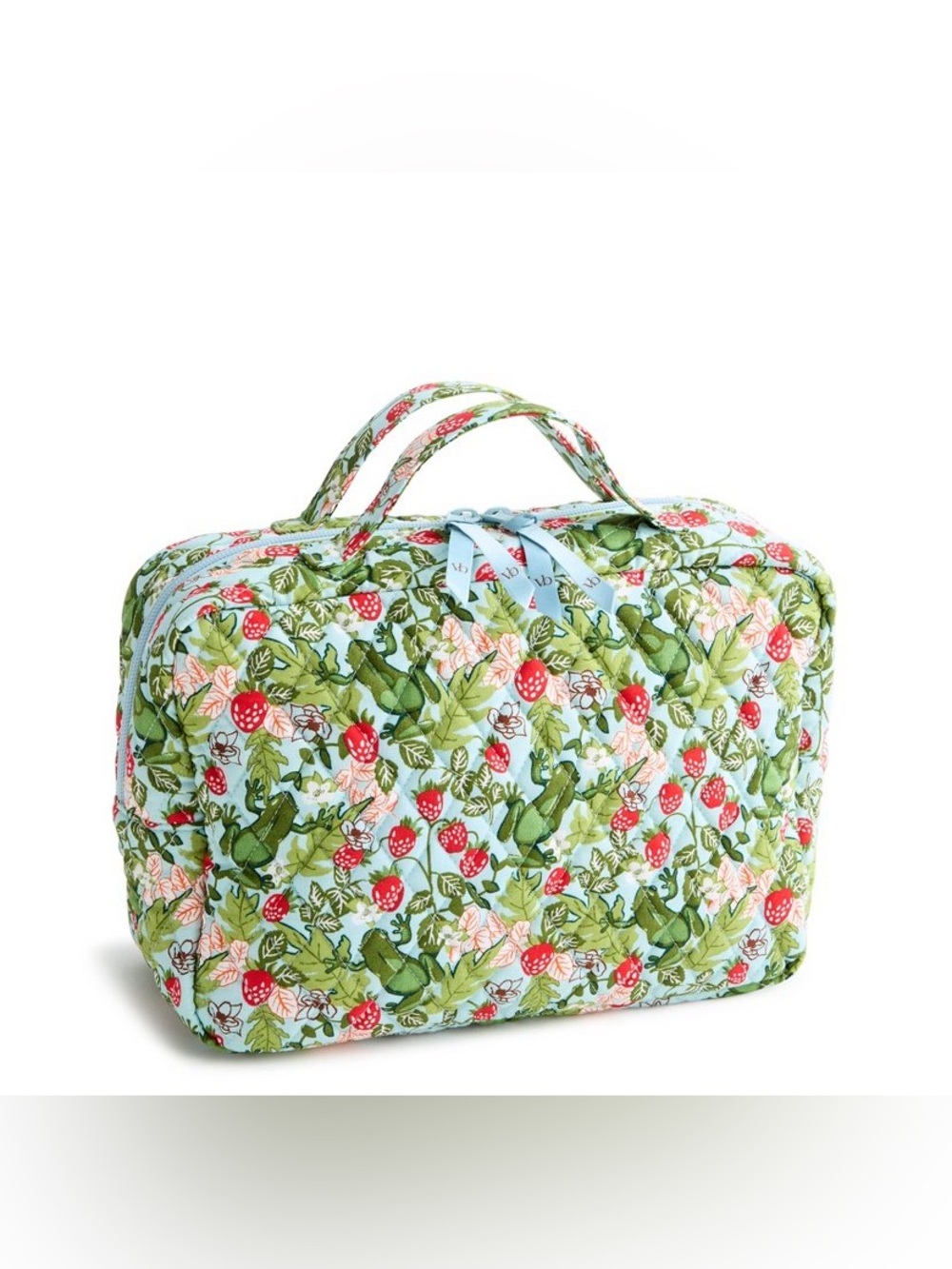 Vera Bradley Quilted XL Cosmetic Bag in Cotton Frogberry Blue Garden Green New